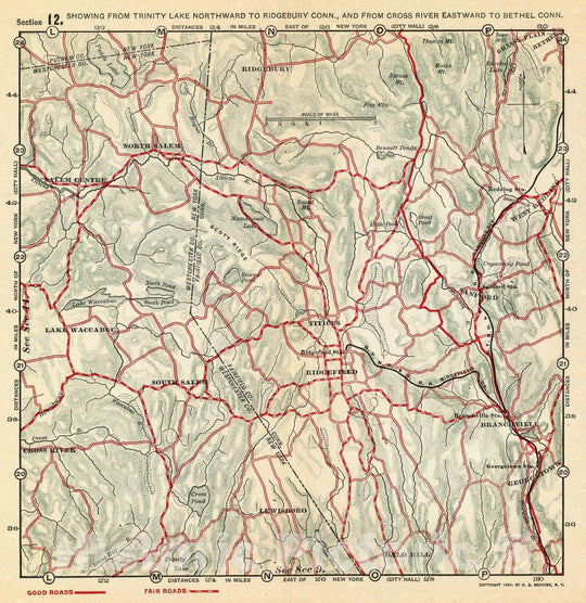 Historic Map : Trinity Lake-Ridgebury-Cross River-Bethel., 1895, Vintage Wall Decor