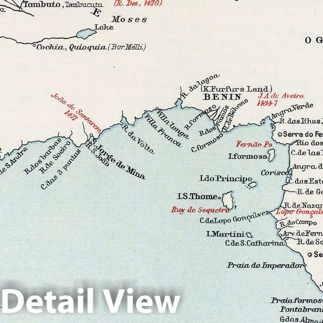 Historic Map : Map 5. Guinea and South Western Africa, from Materials Available in 1492, 1908 - Vintage Wall Art