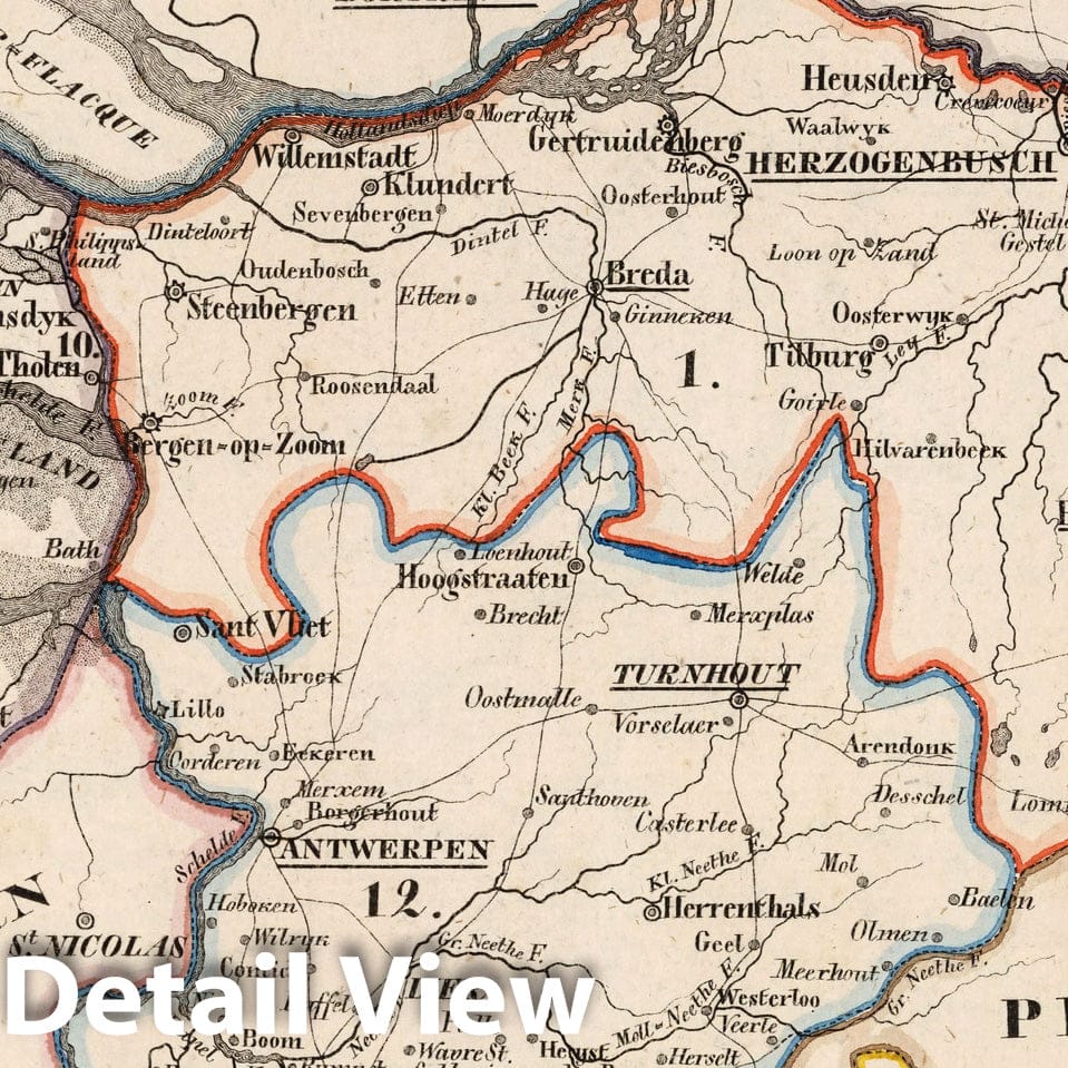 Historic Map : Netherlands, V.1:1-5: V:1. Niederlande: Prov: 1. Norderabant. 10. Zeeland. 12. Antwerpen, 1825 Atlas , Vintage Wall Art