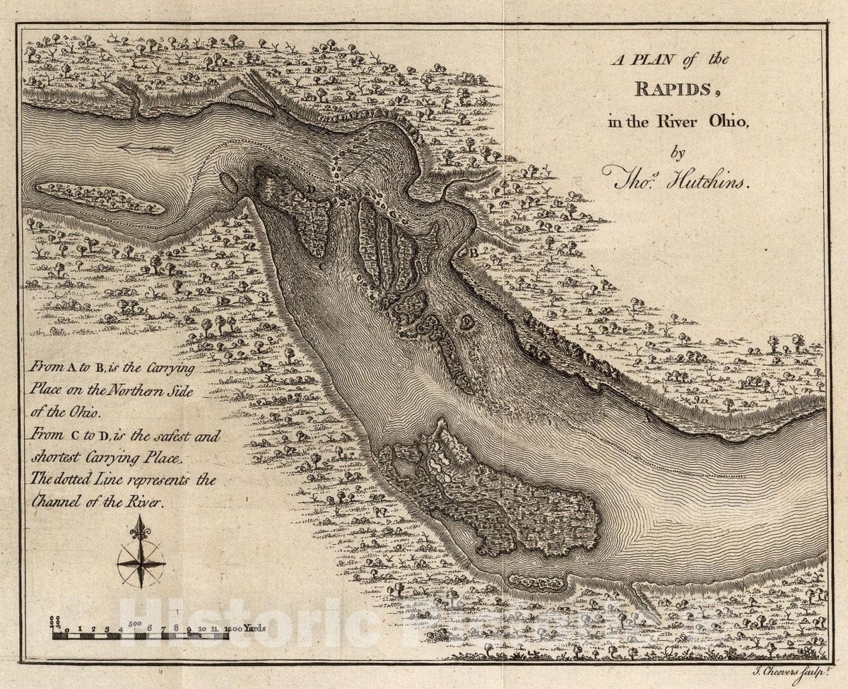 Historic Map : Rapids, in the River Ohio., 1778, Vintage Wall Decor