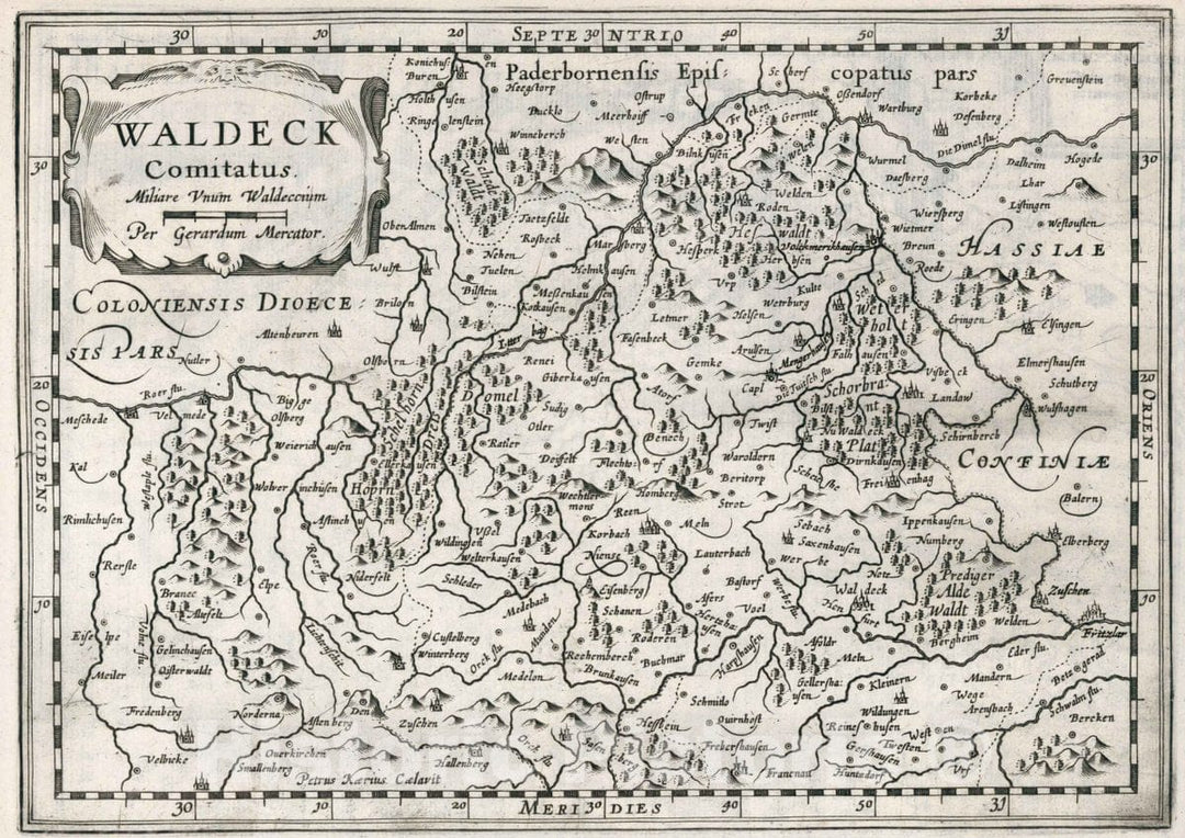 Historic Map : Germany, Waldeck Comitatus. Per Gerardum Mercator, 1636 Atlas , Vintage Wall Art