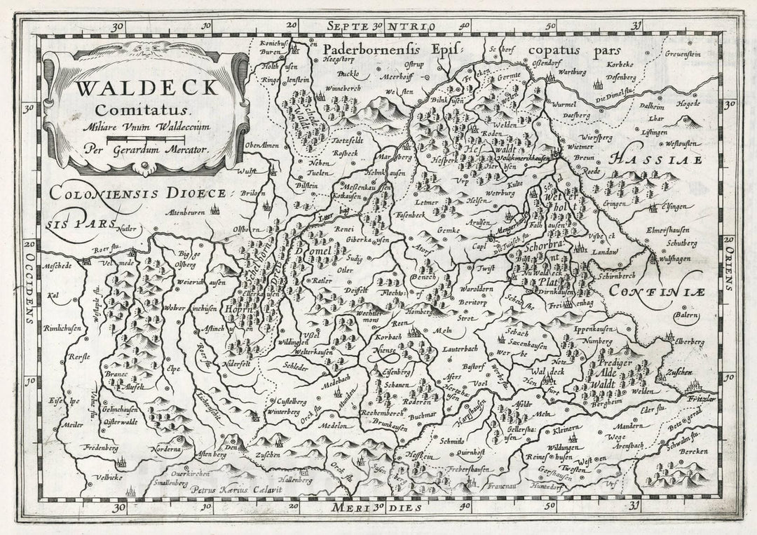 Historic Map : Germany, Waldeck Comitatus. Per Gerardum Mercator, 1636 Atlas , Vintage Wall Art