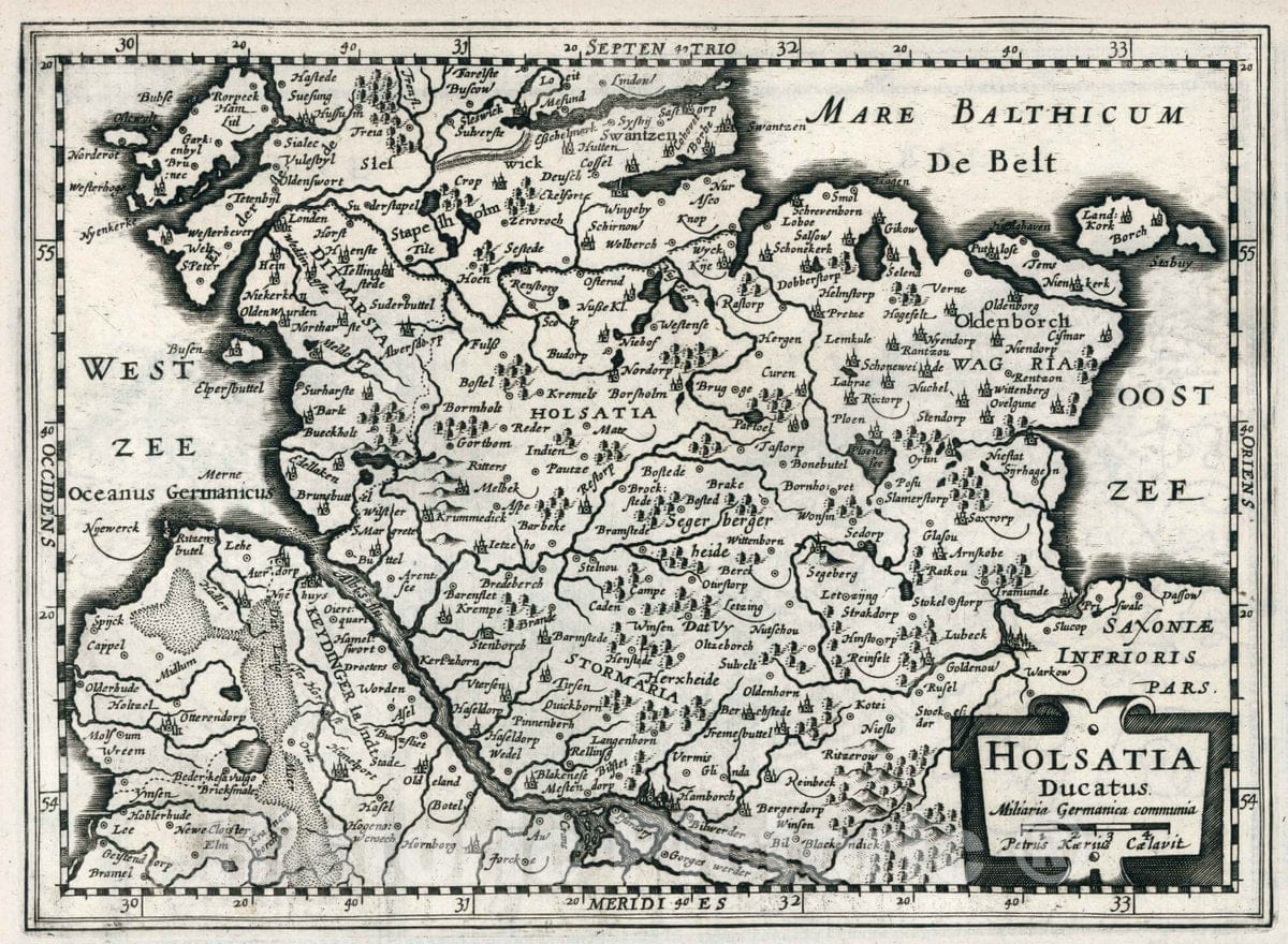 Historic Map : Germany, Holsatia ducatus. Petrus Kaerius Caelavit, 1636 Atlas , Vintage Wall Art