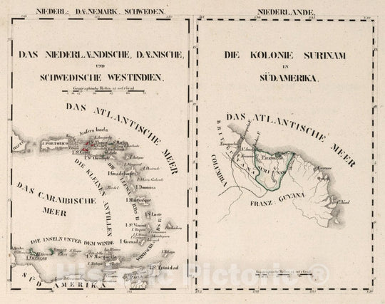 Historic Map : Surinam, West Indies, South America V.1-5:1. Niederlande: Daenemark, Schweden, 1825 Atlas , Vintage Wall Art