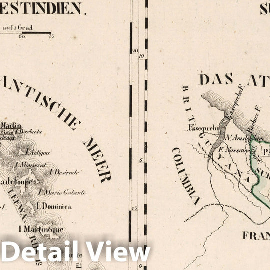 Historic Map : Surinam, West Indies, South America V.1-5:1. Niederlande: Daenemark, Schweden, 1825 Atlas , Vintage Wall Art