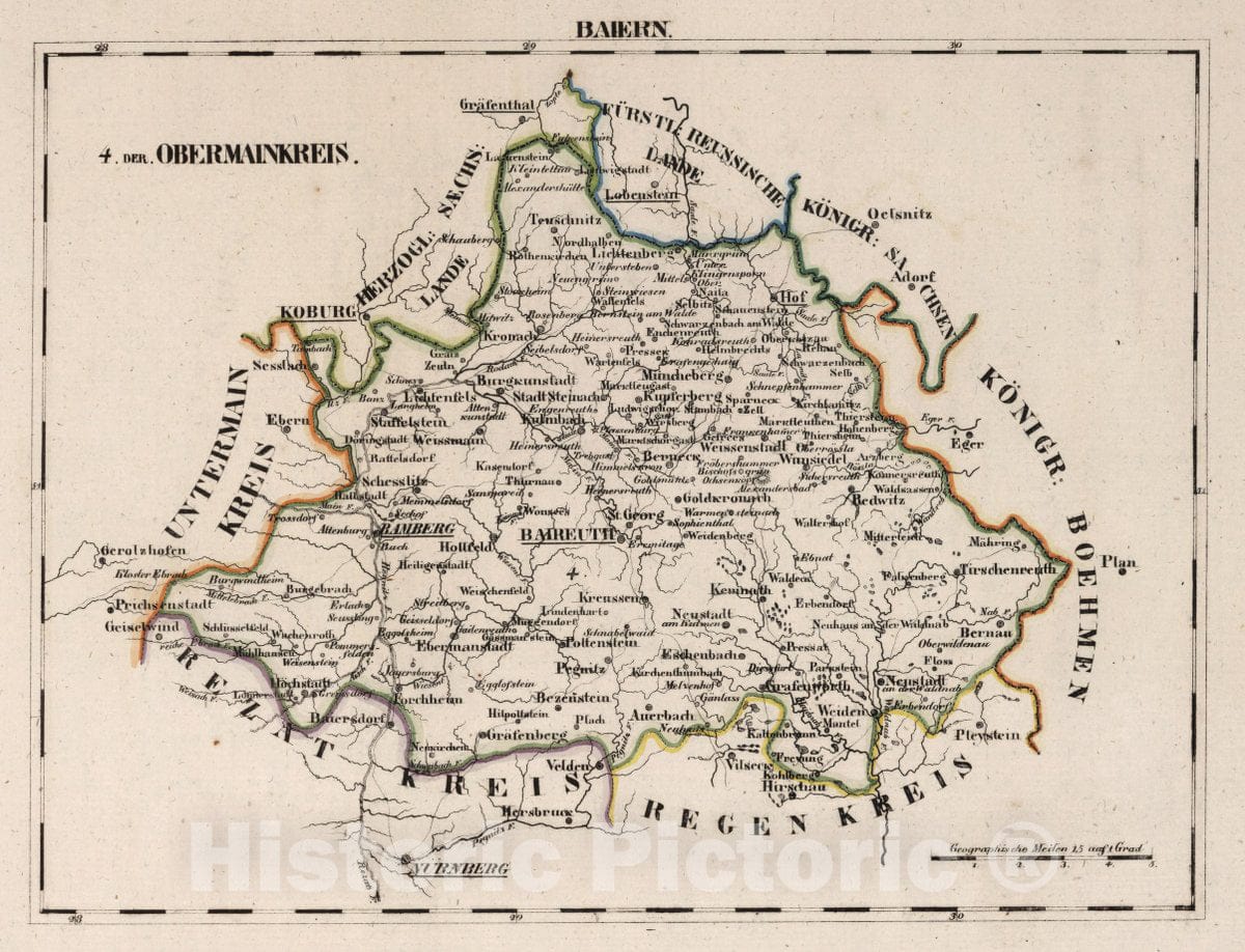 Historic Map : Germany, Bavaria , Germany V.2: 6-10: VI: I. Baiern: 4. Der Obermainkreis, 1825 Atlas , Vintage Wall Art