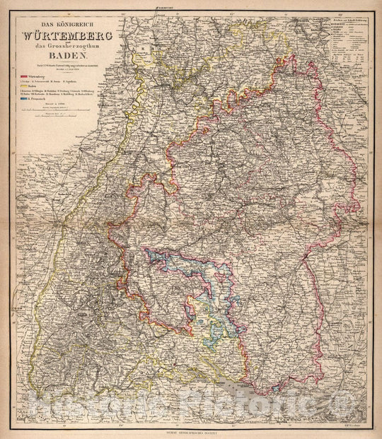 Historic Map : Germany, Baden , Germany Das Konigreich Wurtemberg, das Grossherzogthum Baden, 1864 Atlas , Vintage Wall Art