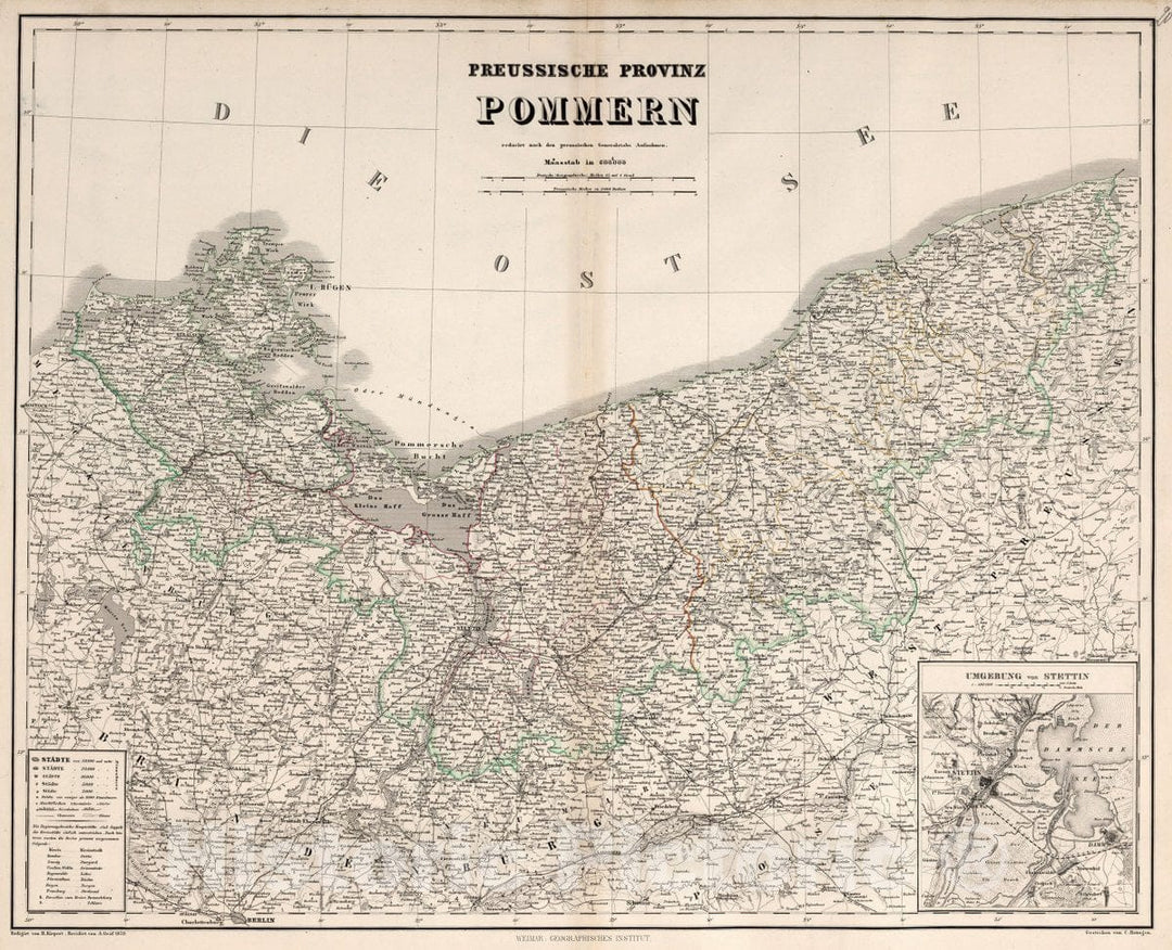 Historic Map : Germany, Szczecin Region (Poland) Preussische Provinz Pommern, 1859, Vintage Wall Art