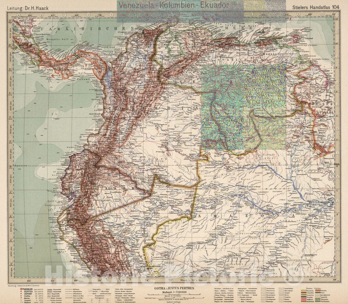 Historic Map : Columbia, 104. Venezuela - Kolumbien - Ekuador. Columbia - Ecuador, 1925 Atlas , Vintage Wall Art