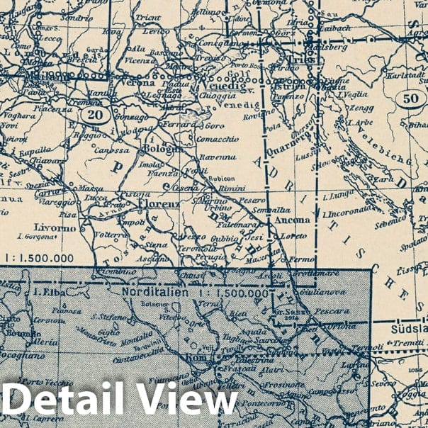 Historic Map : 1925 Index Map: 21. Mittelitalien. Central Italy. - Vintage Wall Art