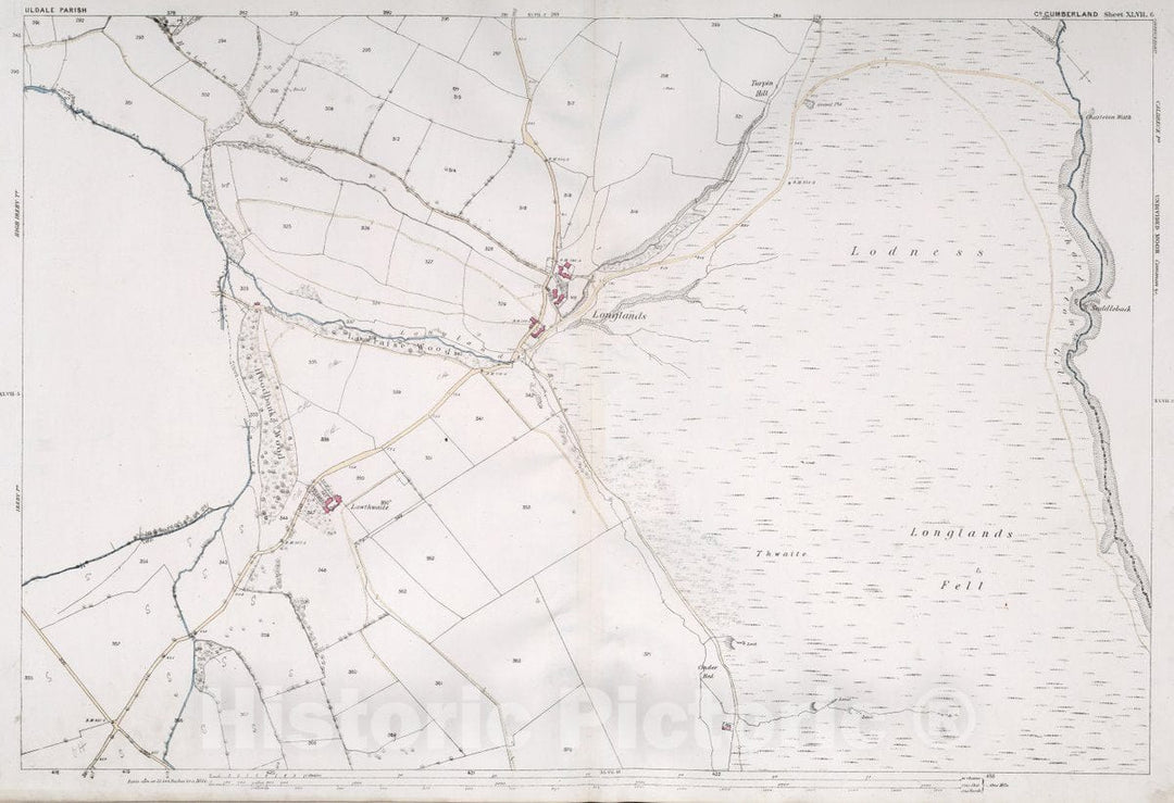 Historic Map : Uldale Parish. Co. Cumberland. Sheet XLVII.6, 1865 Atlas - Vintage Wall Art