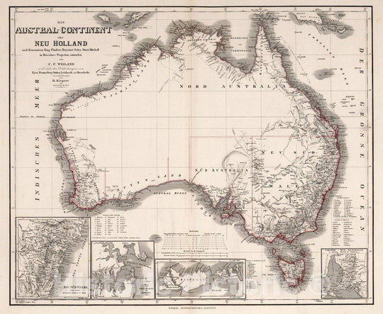 Historic Map : Australia, Das Austral-Continent Oder Neu Holland, 1858 Atlas , Vintage Wall Art