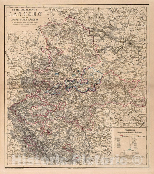 Historic Map : Germany, Magdeburg Region , Germany Die Preussische Provinz Sachsen, 1866 Atlas v2 , Vintage Wall Art