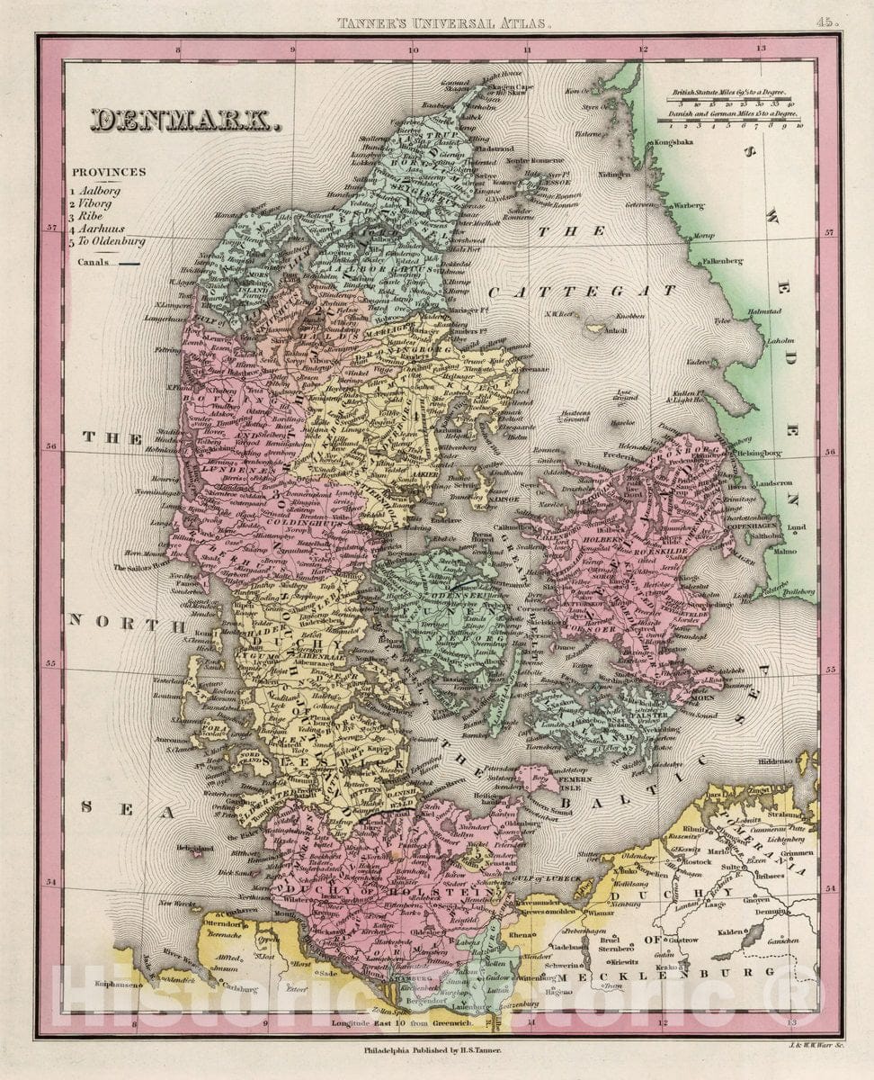 Historic Map : Denmark, 1836 Atlas v1 Vintage Wall Art