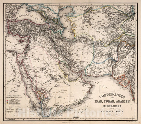 Historic Map : Iran, Central Asia Vorder-Asien Oder Iran, Turan, Arabien Kleinasien und die Kaukasus Lander, 1866 Atlas , Vintage Wall Art