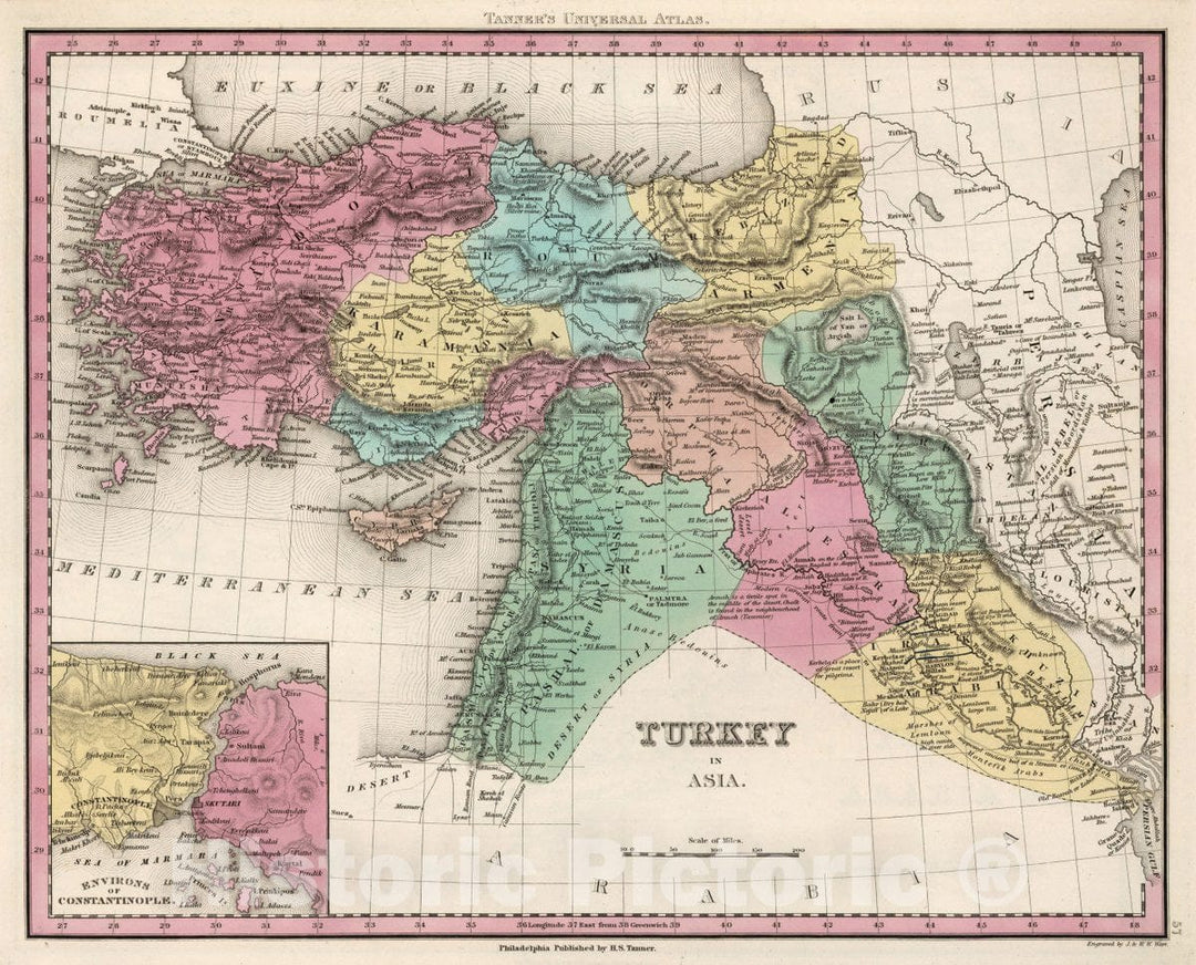 Historic Map : Turkey in Asia. (Inset) Environs of Constantinople, 1836 Atlas v1