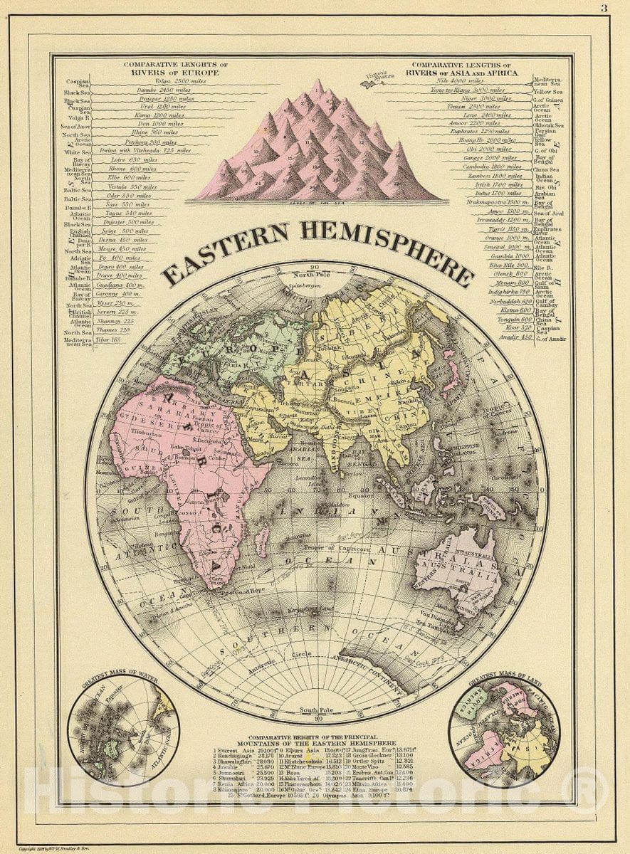 Historic Map : Eastern Hemisphere. Copyright 1887 by Wm. M. Bradley & Bro. (1890), 1890 Atlas - Vintage Wall Art