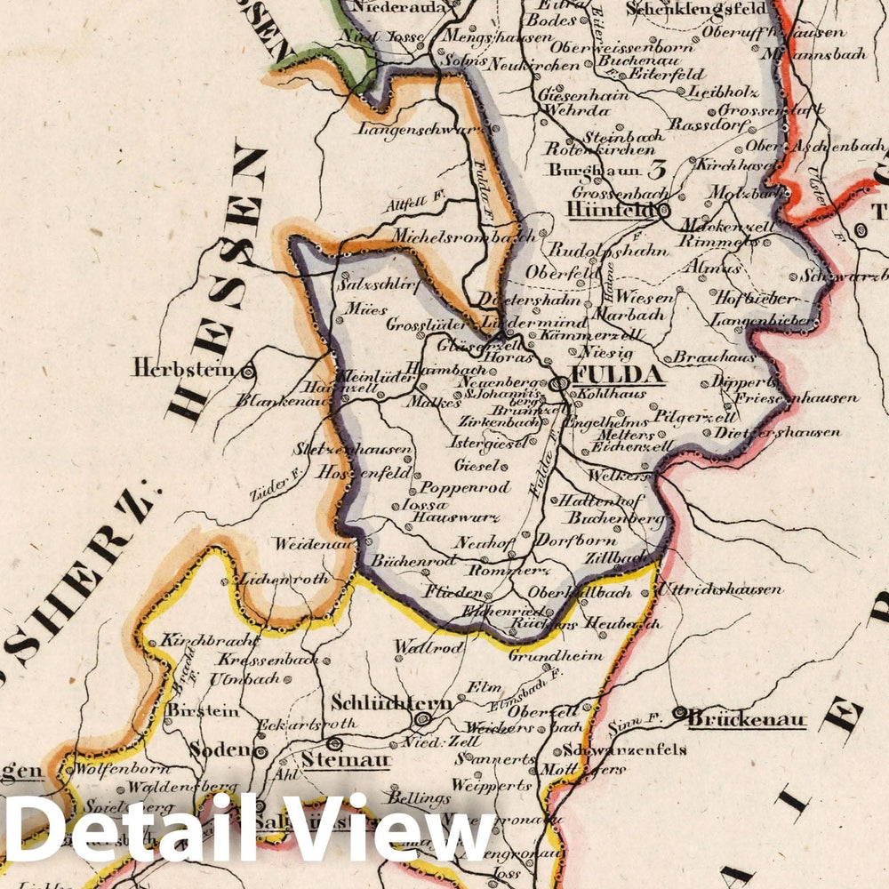 Historic Map : Germany, V. 2:6-10: VII: III. Kurfurstenthum Hessen. Prov: 3. Fulda. 4. Hanau, 1825 Atlas , Vintage Wall Art