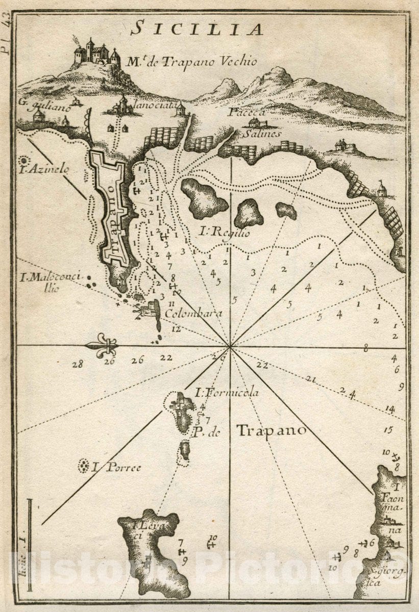 Historic Map : Pl. 43. Trapani, Sicily, Italy, 1764 Chart - Vintage Wall Art