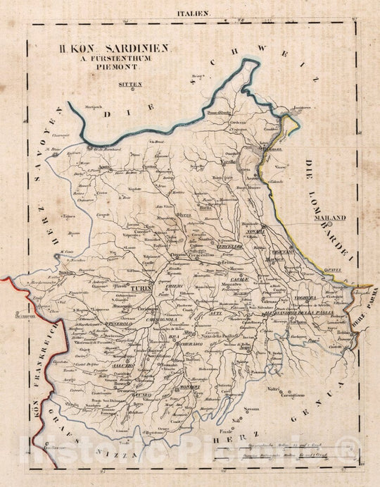 Historic Map : Italy, V.3:11-15:XIV. Italien. II. Das konigreich Sardinien, 1829 Atlas v2 , Vintage Wall Art