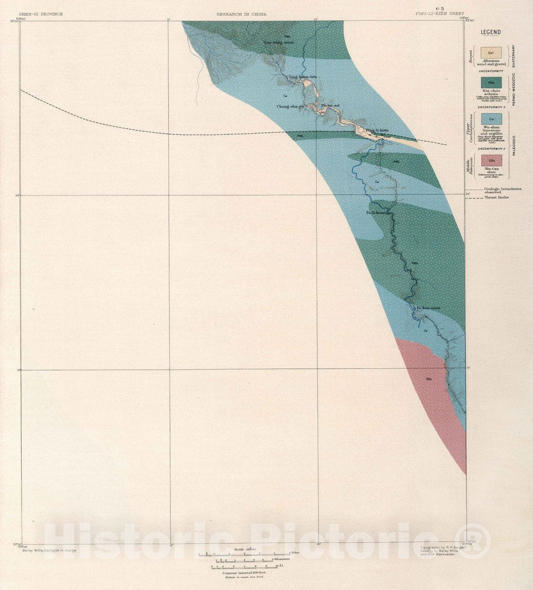 Historic Map : China, c-5. Ping-Li-Hien Sheet, 1906 Geologic Atlas , Vintage Wall Art