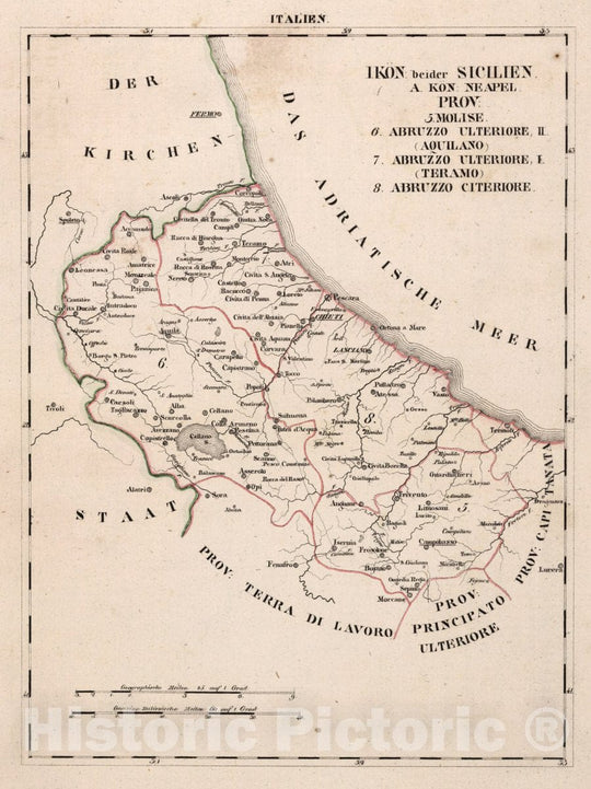 Historic Map : Italy, V.3:11-15:XIV. Italien. I. Kon: beider Sicilien. A. Kon: Neapel. Prov: 5-8, 1829 Atlas , Vintage Wall Art