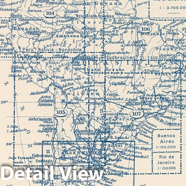 Historic Map : 1925 Index Map: 103. Sudamerika. South America. - Vintage Wall Art