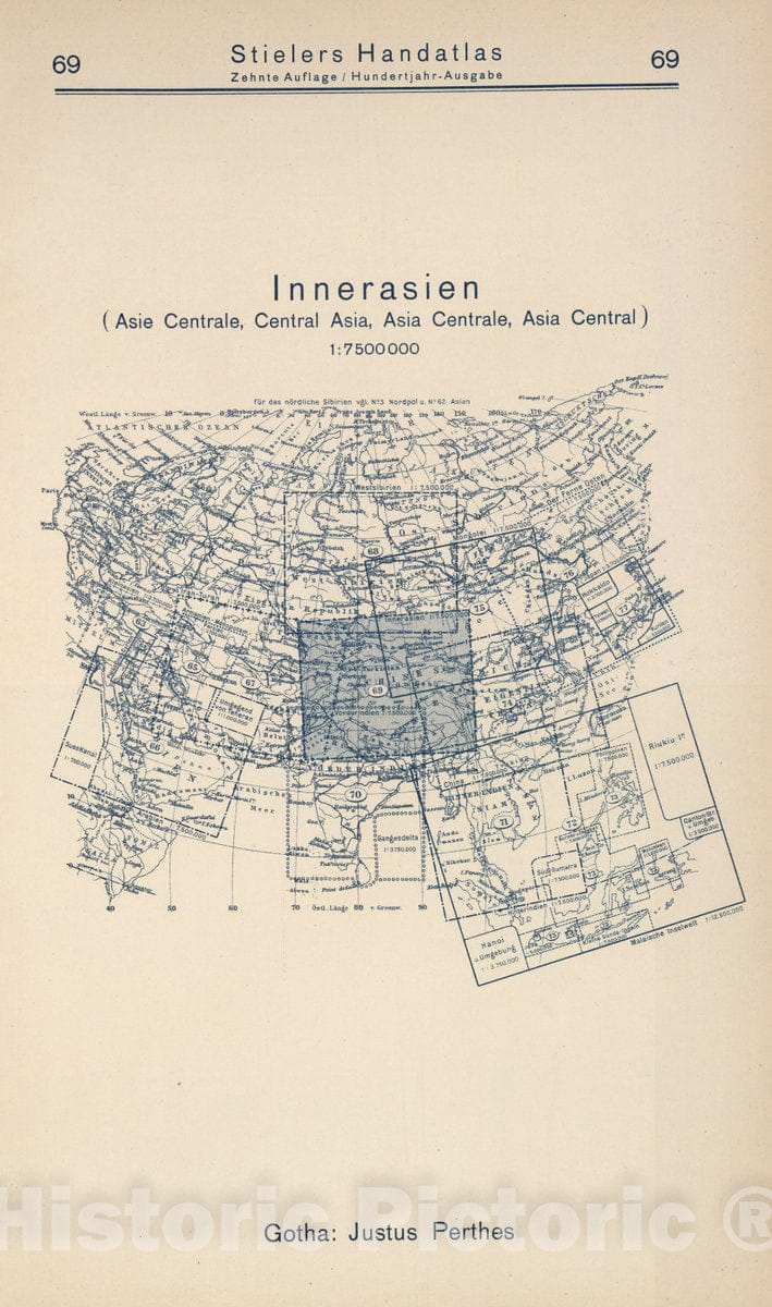 Historic Map : 1925 Index Map: 69. Innerasien. Central Asia. - Vintage Wall Art