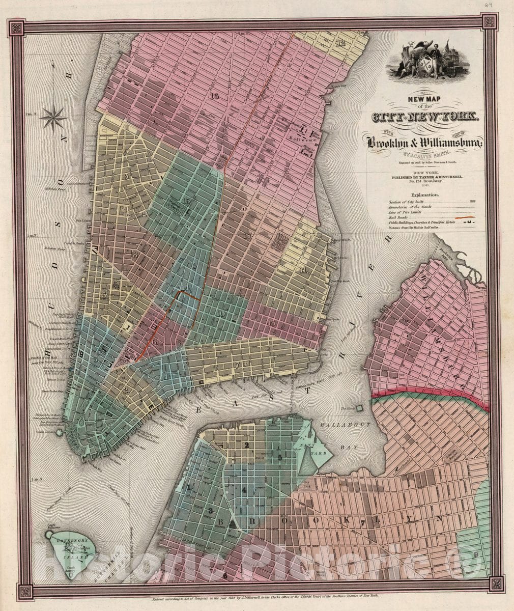 Historic Map : New Map of The City of New York with Brooklyn & Part of Williamsburg, 1840 Atlas - Vintage Wall Art