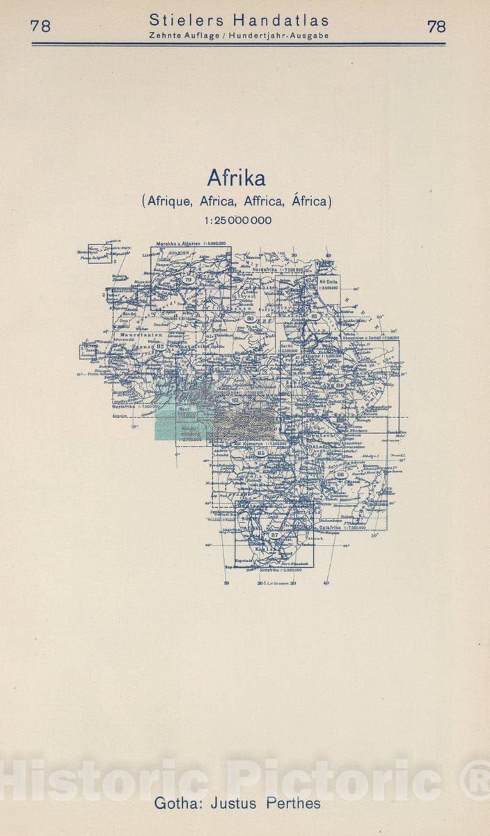 Historic Map : 1925 Index Map: 78. Afrika. Africa. - Vintage Wall Art