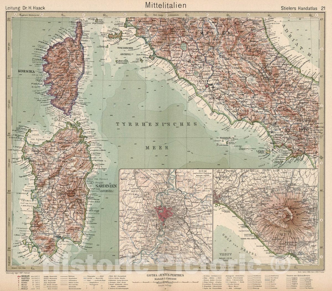 Historic Map : Italy, 21. Mittelitalien. Central Italy, 1925 Atlas , Vintage Wall Art