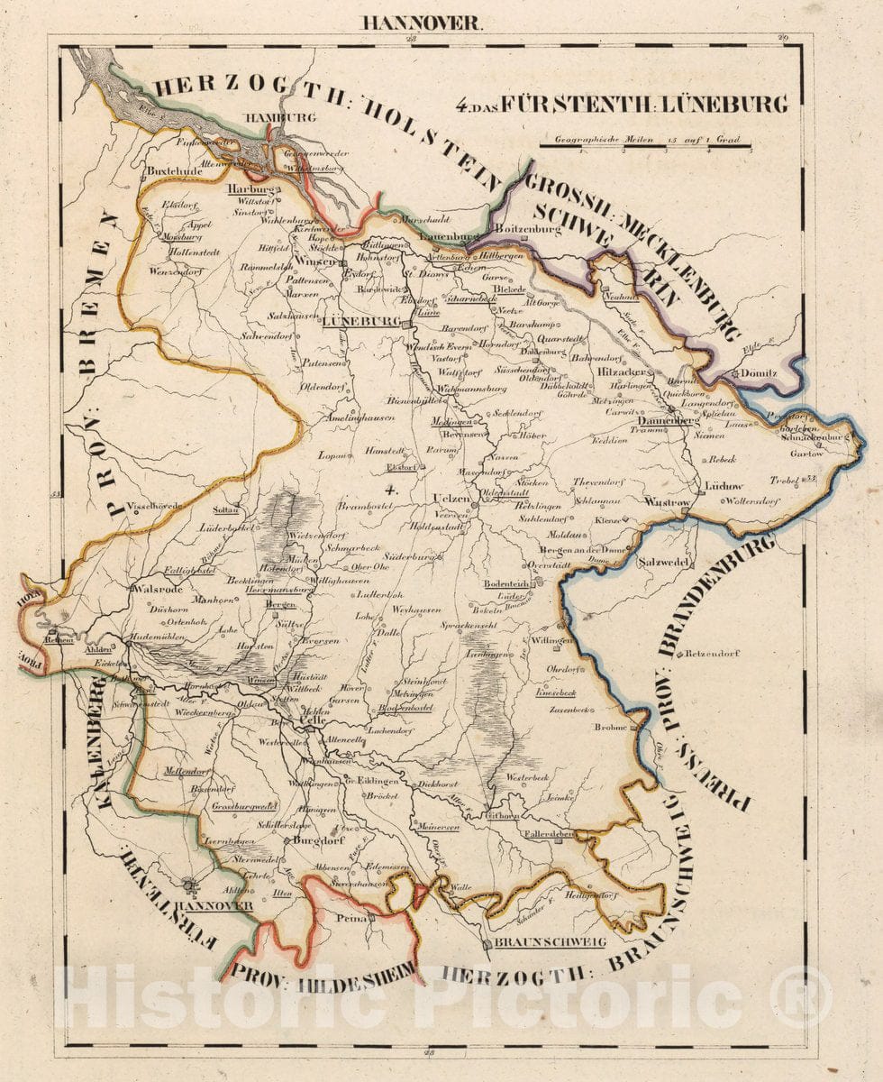 Historic Map : Germany, V. 2:6-10: VII: II. Hannover. 4. Das Furstenth: Luneburg, 1825 Atlas , Vintage Wall Art