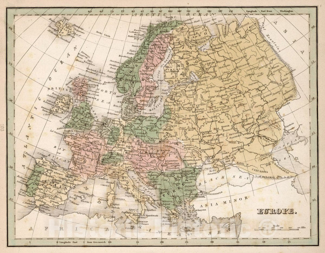 Historic Map : Europe. A Comprehensive Atlas, Geographical, Historical & Commercial, 1838 Atlas - Vintage Wall Art