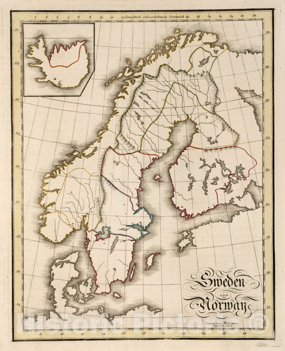 Historic Map : Sweden and Norway. Copied from Wilkinson's General Atlas, 1815 Atlas - Vintage Wall Art