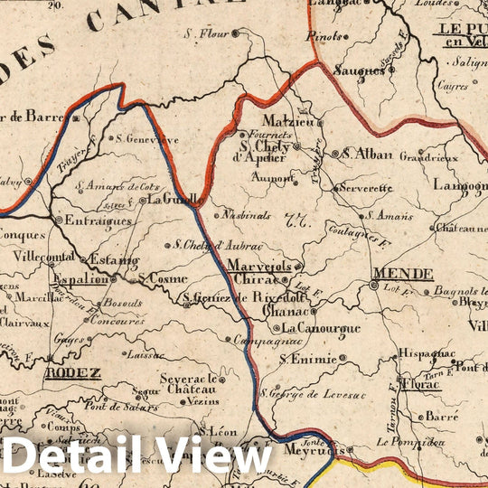 Historic Map : France, V.1:1-5: I Frankreich. DEP: 69. Der Aveiron. 74. Der Obern Loire. 77. Der Lozere, 1825 Atlas , Vintage Wall Art