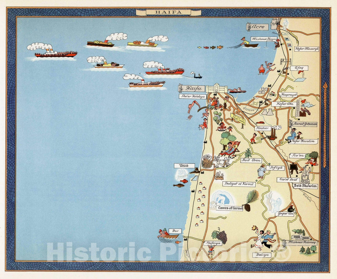 Historic Map - Haifa. (to accompany) Israel in pictorial maps, 1957 Atlas - Vintage Wall Art