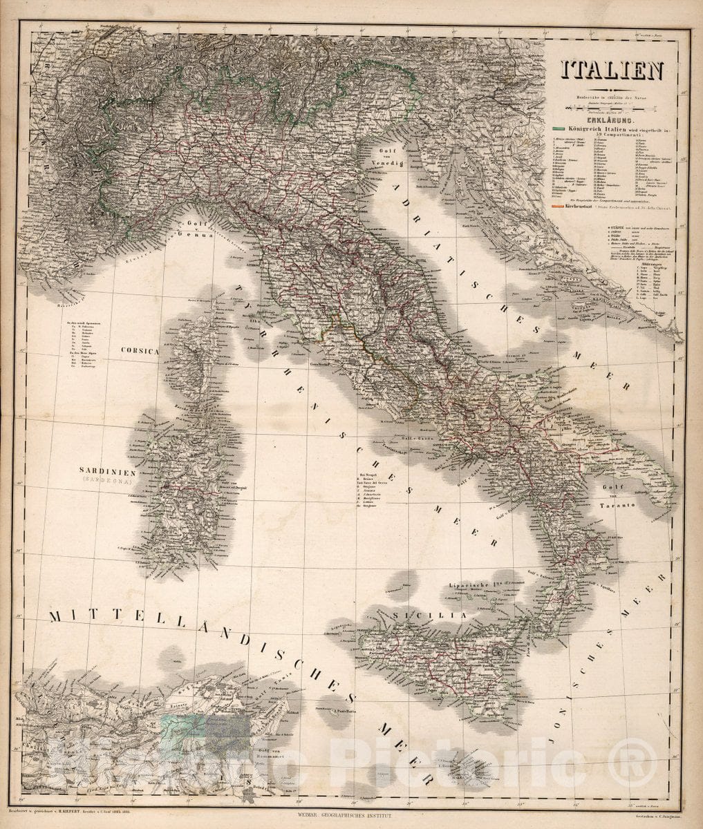 Historic Map : Italy, Italien. 1865, Vintage Wall Art