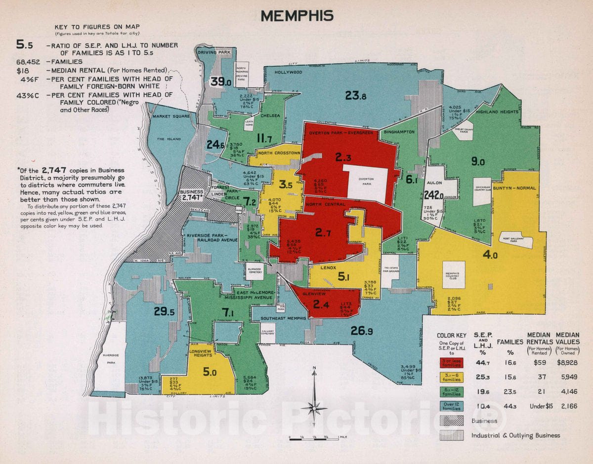 Historic Wall Map : City Markets, A Study of Thirty-Five Cities. Advertising Department, The Curtis Publishing Company, Philadelphia, Penna. 1932. Memphis, 1932 Atlas - Vintage Wall Art