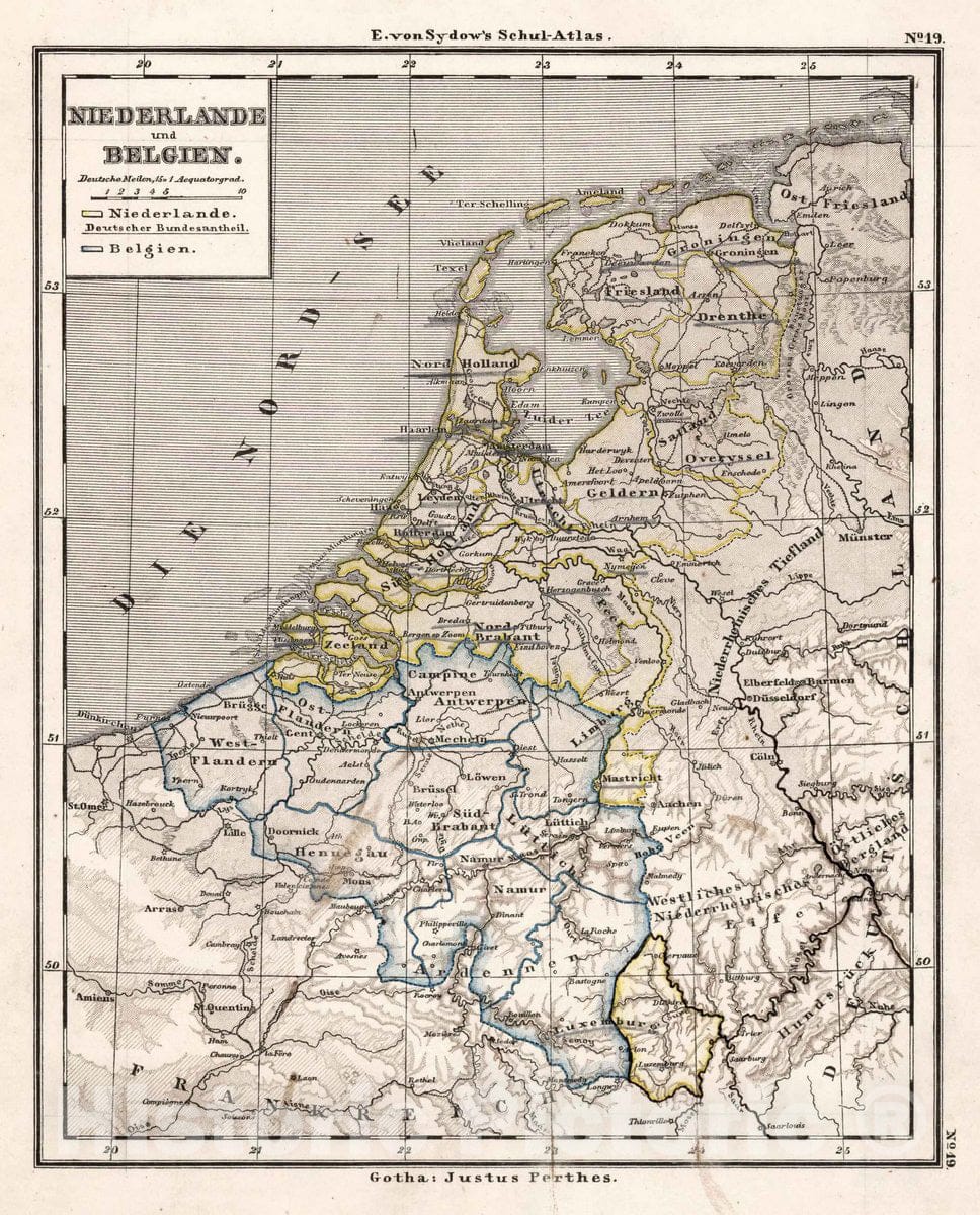 Historic Map : Netherlands, 19. Niederlande und Belgien. Netherlands and Belgium, 1872 Atlas , Vintage Wall Art