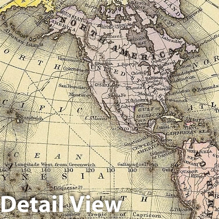 Historic Map : Western Hemisphere. Copyright 1887 by Wm. M. Bradley & Bro. (1890), 1890 Atlas - Vintage Wall Art