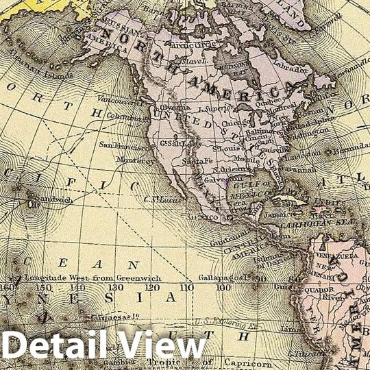 Historic Map : Western Hemisphere. Copyright 1887 by Wm. M. Bradley & Bro. (1890), 1890 Atlas - Vintage Wall Art