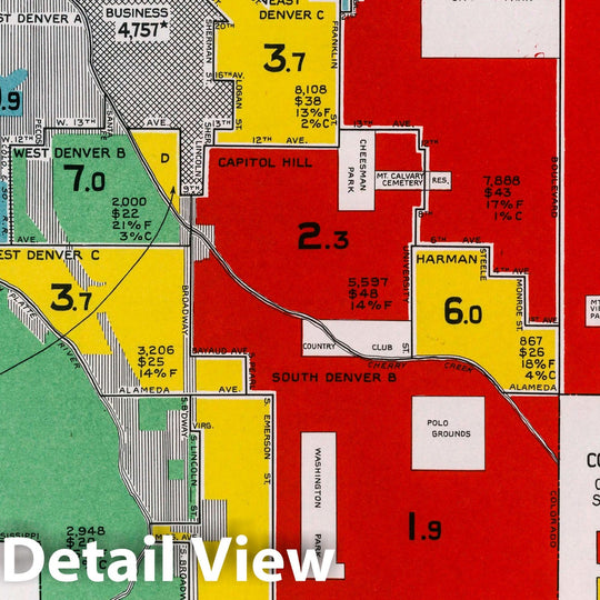 Historic Map : Denver, City Markets, Advertising Department, 1932, 1932 Atlas - Vintage Wall Art