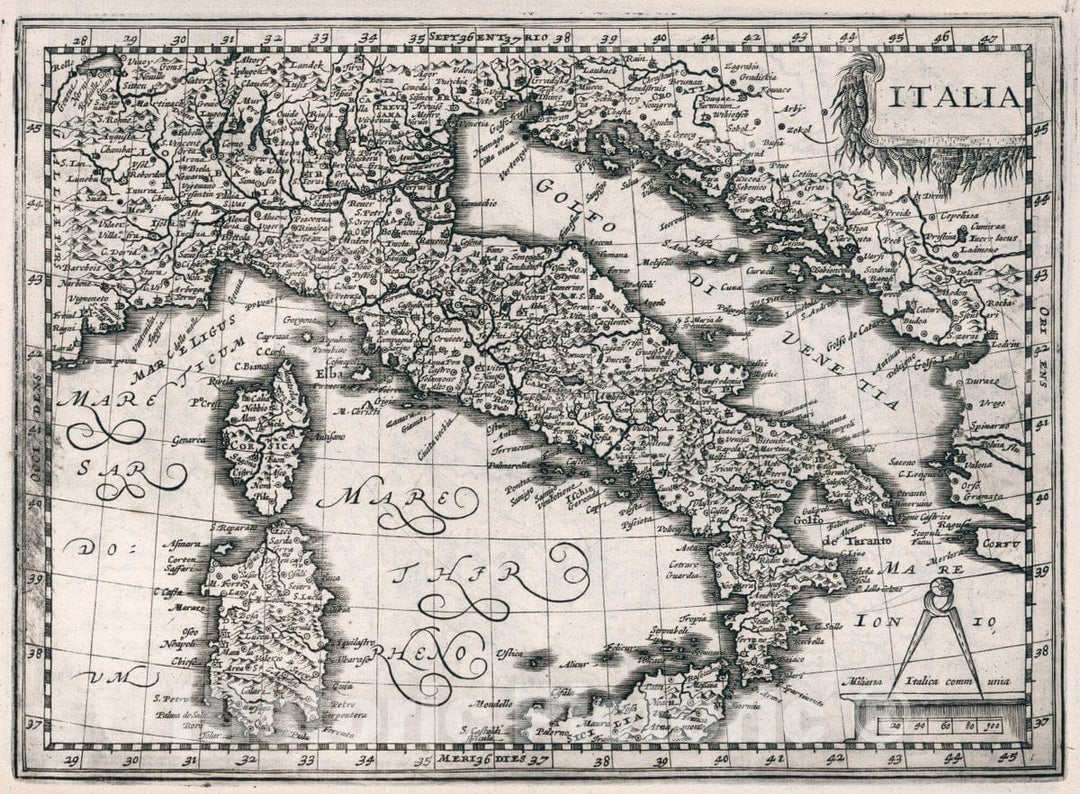 Historic Map : Italy, Italia. Atlas sive Cosmographicae Meditationes de Fabrica Mundi et fabricati Figura, 1636 Atlas , Vintage Wall Art