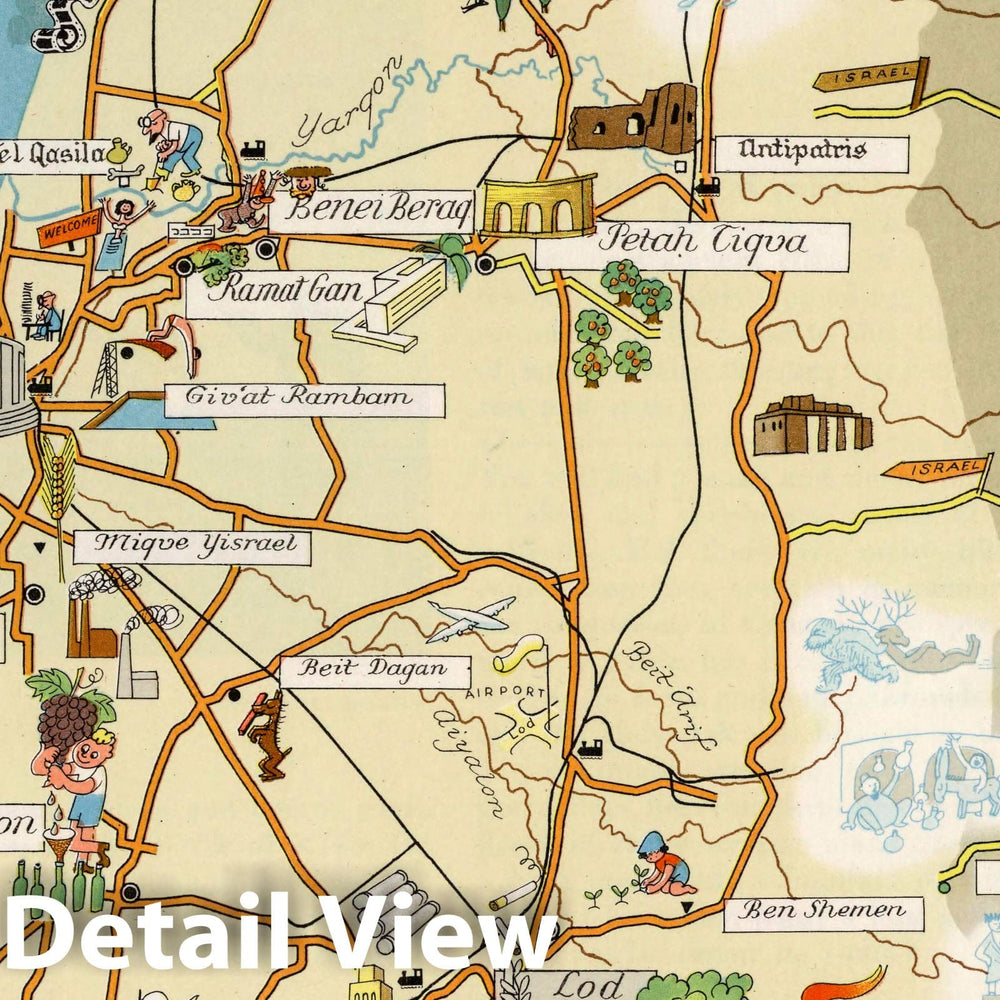 Historic Map : Israel, Tel Aviv. (to accompany) Israel in pictorial maps, 1957 Atlas , Vintage Wall Art