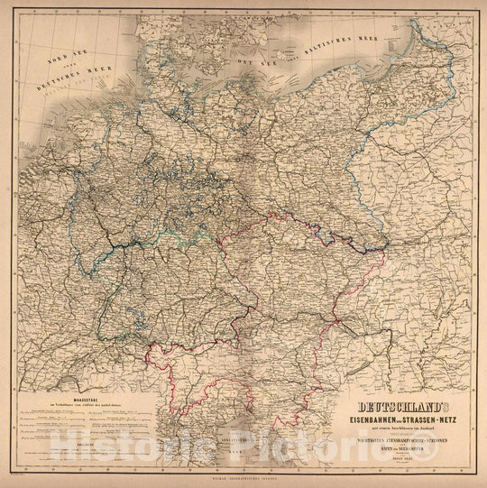 Historic Map : Germany, Deutschland's Eisenbahnen und Strassen-netz , Vintage Wall Art