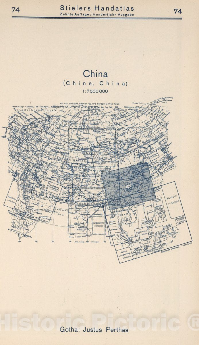 Historic Map : 1925 (Index Map) 74. China. - Vintage Wall Art