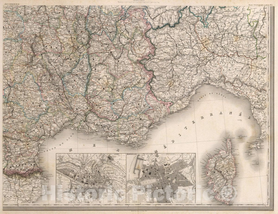 Historic Map : France, Carte physique de la France, indiquant les canaux les rivieres navigable : France, including the rivers, Roads, railways, 1863v2 , Vintage Wall Art