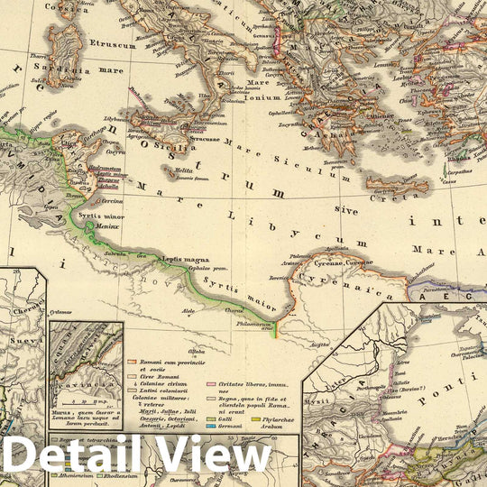 Historic Map : France; Greece , Alexandria (Egypt), Mediterranean Region, Eastern Hemisphere 1865 Mare internum cum populis adiacentibus a Pompeii ex Asia, Vintage Wall Art