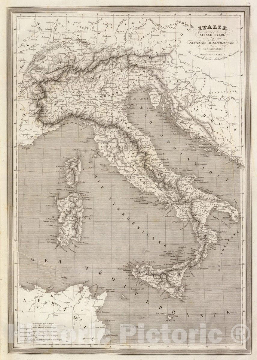 Historic Map : Italy; Switzerland, 1837 Italie, Suisse Tyrol et Provinces Autrichiennes Sur l'Adriatique. , Vintage Wall Art