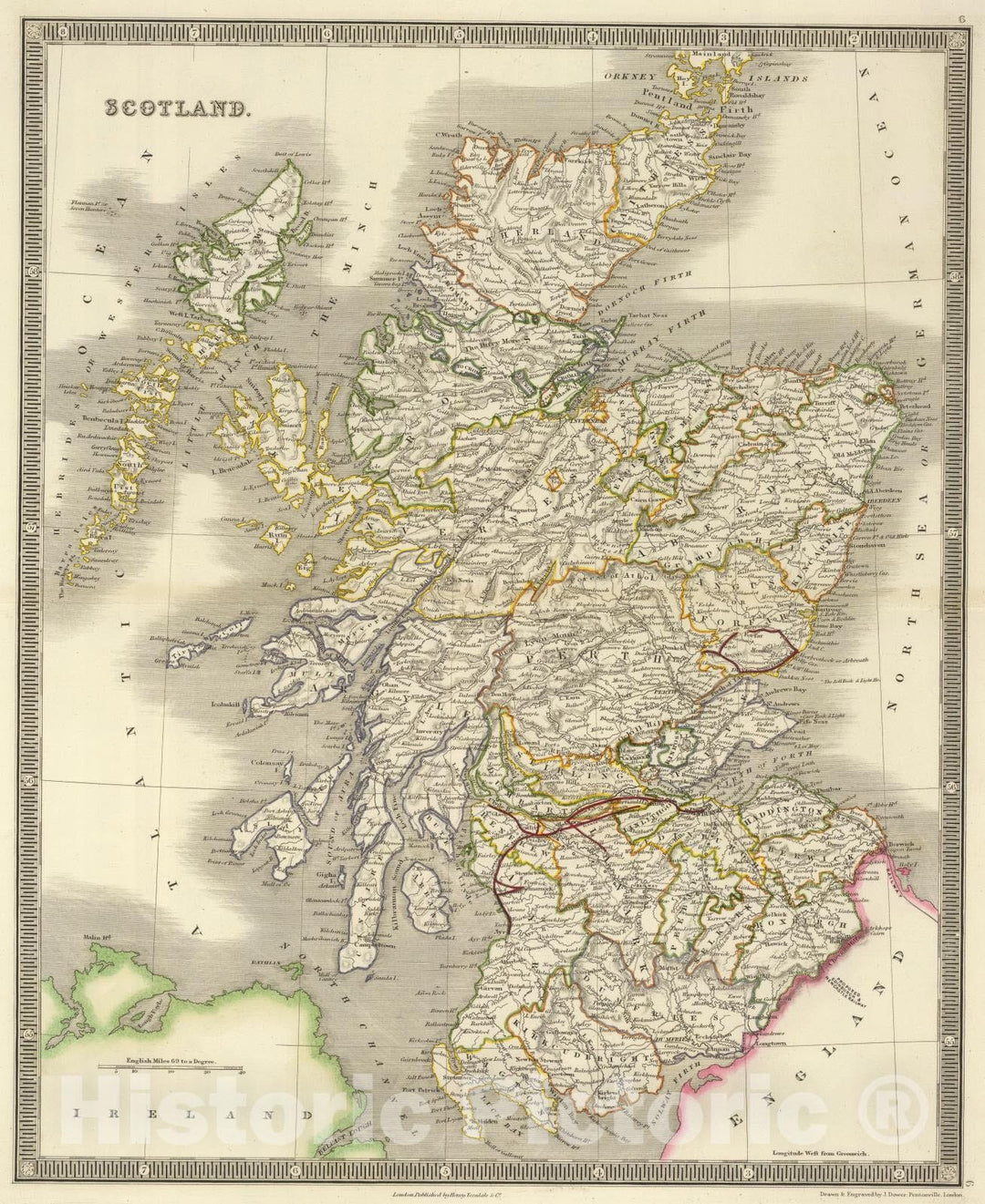 Historic Map : 1844 Scotland. - Vintage Wall Art